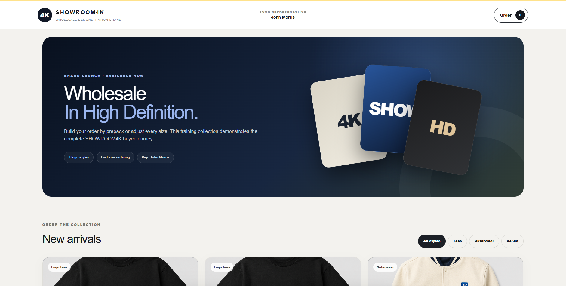 Real SHOWROOM4K demonstration wholesale storefront with its collection and product tiles